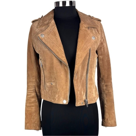 BLANK NYC COFFEE BEAN BROWN TAN SUEDE LEATHER CROPPED ZIP MOTO BIKER FALL JACKET - Picture 3 of 15